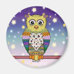 Cute Colourful Owl on star lit night Magnet