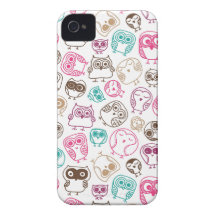 Cute colourful owl pattern in pink and blue Case-Mate iPhone 4 cases