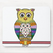 Cute Colourful Owl - white Mousemats