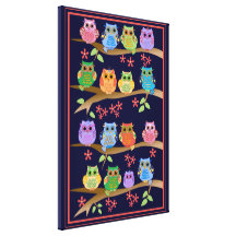 Cute colourful Owls on Brenches Canvas Print