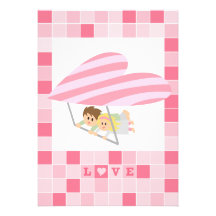 Cute couple flying on a heart-shaped hang-glider personalized invitation