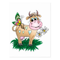 Cute Cow & Butterfly postcards