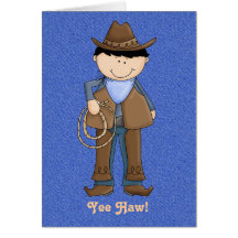 Cute Cowboy on Denim Birthday Card
