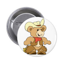 Cute Cowboy Rancher Bear Pinback Buttons