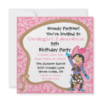 Cute cowgirl birthday party lasso Invitation Card