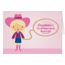 Cute cowgirl lasso girl's birthday party invite greeting cards