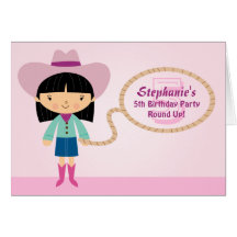 Cute cowgirl lasso girl's birthday party invite greeting cards