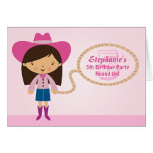 Cute cowgirl lasso girl's birthday party invite greeting cards