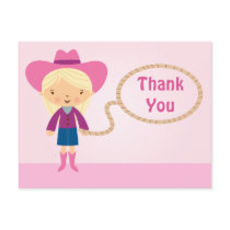 Cute cowgirl lasso girl's thank you postcard