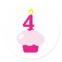 Cute Cupcake with Birthday Candle Round Sticker