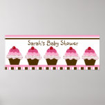 Cute Cupcakes Pink & Brown Dots Poster/Banner