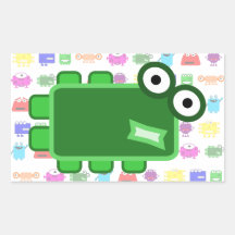 Cute Dark Green Cartoon Monster Rectangular Sticker