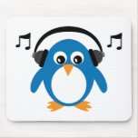 Cute Dee Jay Penguin & Headphones Customisable mousepads