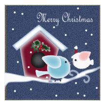 Cute Denim Christmas Birds Dinner Party Invitation
