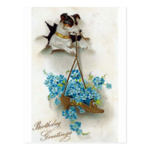 Cute Dog and Shoe Birthday Greetings Postcard