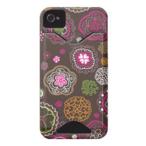 Cute doodle retro flowers heart pattern design iphone 4 id case