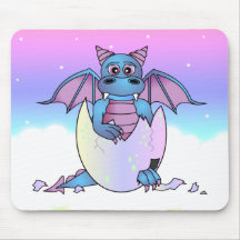 Cute Dragon Baby in Cracked Egg - Blue / Purple Mousemat