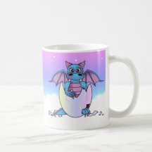 Cute Dragon Baby in Cracked Egg - Blue / Purple Coffee Mugs