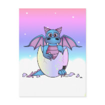 Cute Dragon Baby in Cracked Egg - Blue / Purple