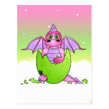 Cute Dragon Baby in Cracked Egg - Pink Purple Post Cards