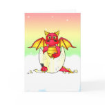 Cute Dragon Baby in Cracked Egg - Red / Yellow Greeting Cards