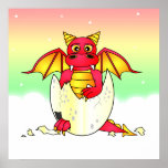 Cute Dragon Baby in Cracked Egg - Red / Yellow Print
