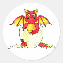 Cute Dragon Baby in Cracked Egg - Red / Yellow Stickers