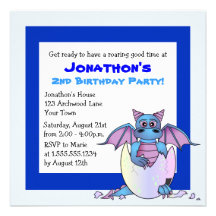 Cute Dragon Themed Child Birthday - Blue Invitations