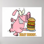cute eat beef burger piggy pig cartoon posters