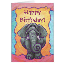 Cute Elephant Character Happy Birthday Card
