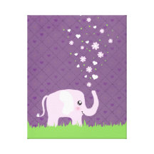 Cute elephant in girly pink & purple stretched canvas print