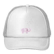 Cute elephant in girly pink & purple trucker hats