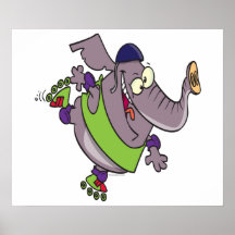 cute elephant on rollerblades silly cartoon print