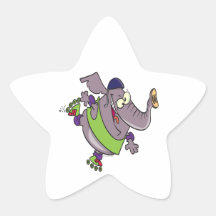 cute elephant on rollerblades silly cartoon star sticker