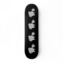 Cute Elephants. Cartoon on Black. Skateboard Deck