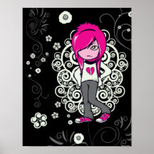 cute emo girl swirls vector illustration poster