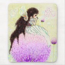 Cute fairy girl sitting on huge purple flower mouse pad