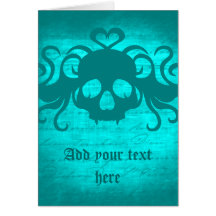 Cute fanged vampire skull aqua teal version cards