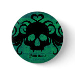 Cute fanged vampire skull dark green buttons