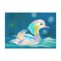 Cute Fantasy Mandarin Duck Painting Stretched Canvas Print