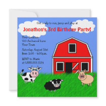 Cute Farm Animals Kids Birthday Invitations