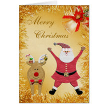 Cute Felt Dog, Gold Tinsel & Bell Christmas Card