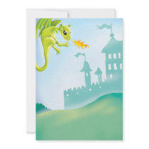 cute fiery dragon and castle scene personalized invitation