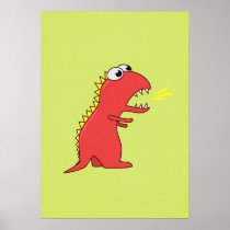Cute Fire Breath Cartoon T-Rex Dinosaur posters