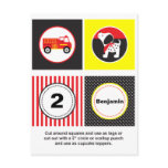 Cute Fire Truck Cupcake Toppers postcards