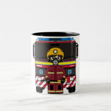 Cute Fireman with Fire Engine Mug