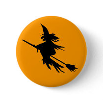 Cute Flying Witch Button for Halloween
