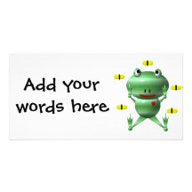 Cute frog and flies! photo greeting card