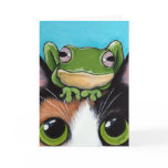 Cute Frog and Tortoiseshell Cat Greeting Card