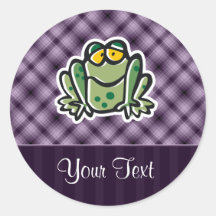 Cute Frog; Purple Round Stickers